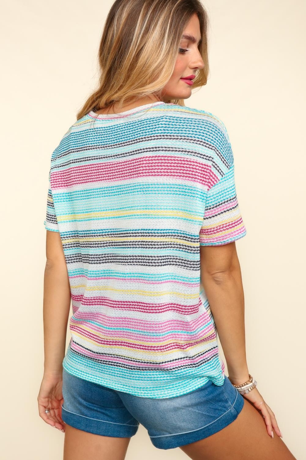 Haptics Waffle Stripe Short Sleeve T-Shirt - Thandynie