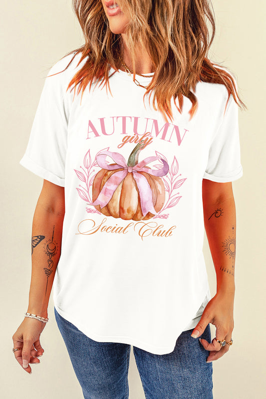 Pumpkin Graphic Round Neck Short Sleeve T-Shirt White