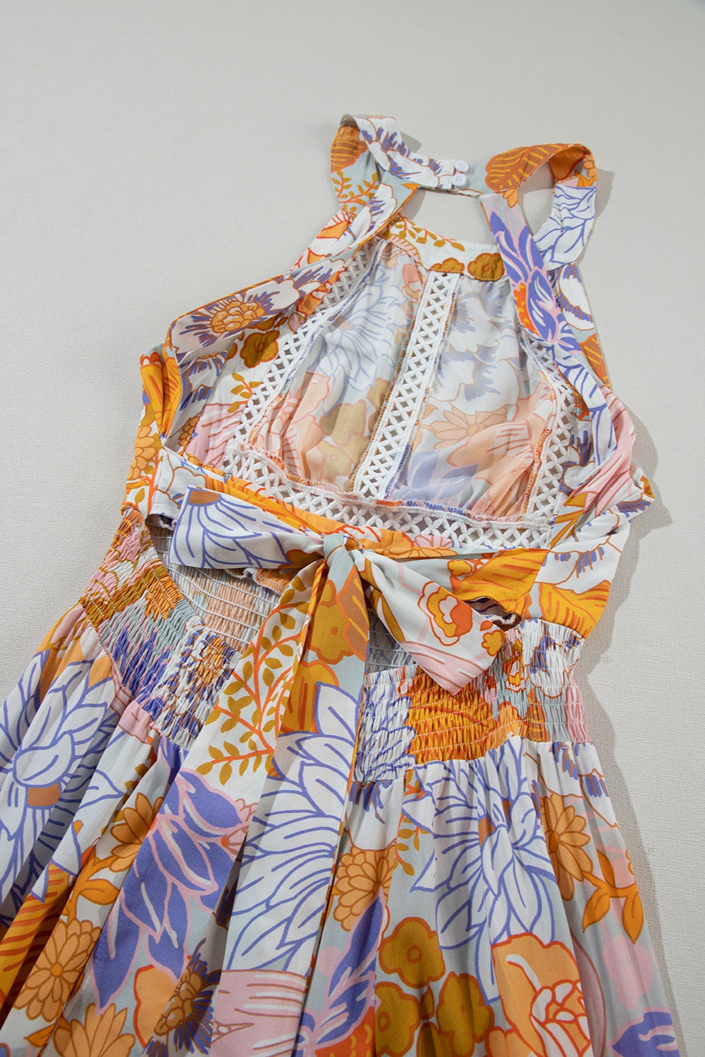 Tied Printed Grecian Sleeveless Maxi Dress - Thandynie