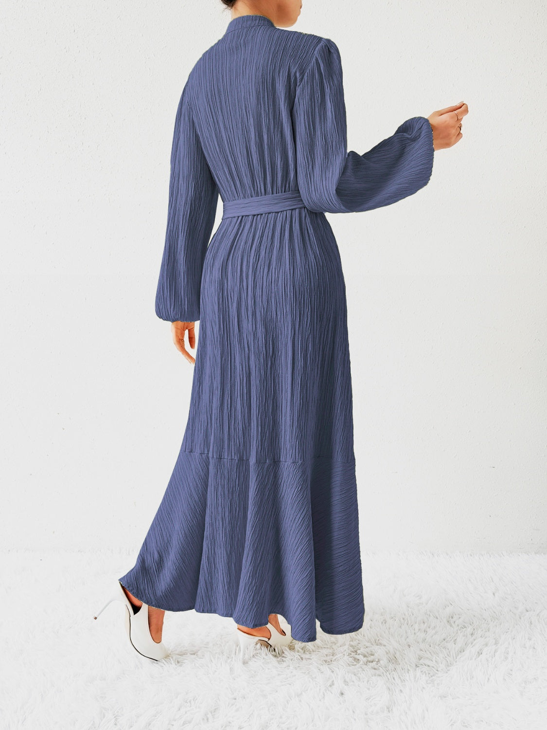 Tie Waist Long Sleeve Dress - Thandynie