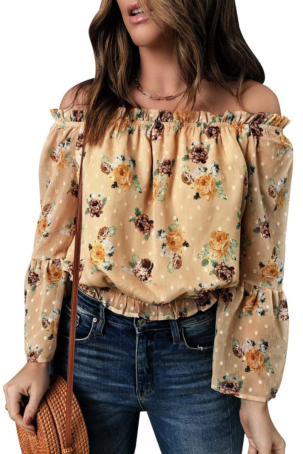 Yellow Bell Sleeves Floral Crop Top