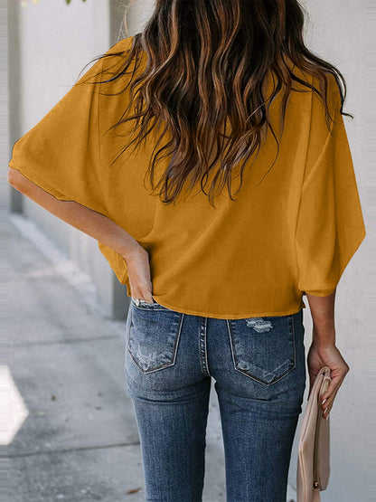 Full Size Cowl Neck Three-Quarter Sleeve Blouse