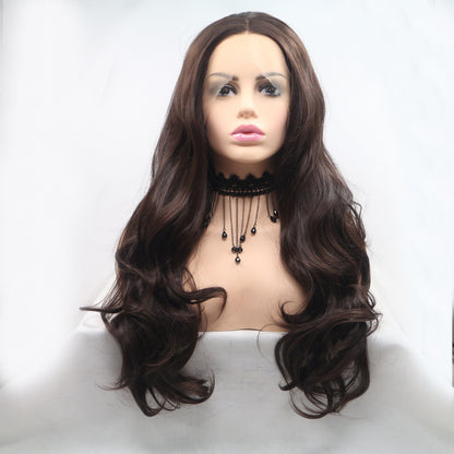 13*3" Lace Front Wigs Synthetic Long Wavy 24" 130% Density Brown One Size