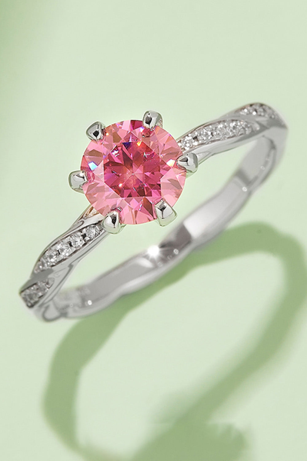 1 Carat Moissanite Contrast 925 Sterling Silver Ring Hot Pink