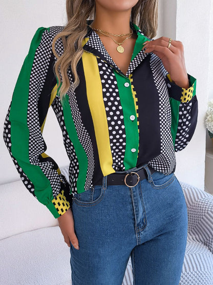 Polka Dot Contrast Long Sleeve Shirt