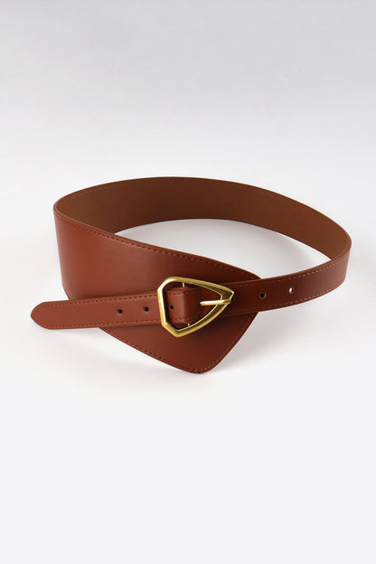 Irregular PU Leather Belt Brown One Size