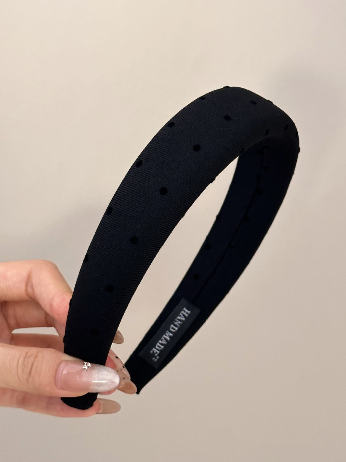 Polka Dot Polyester Wide Headband Black One Size