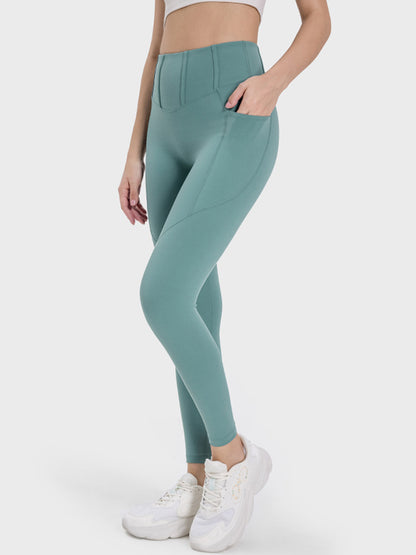 Pocketed High Waist Active Leggings Teal