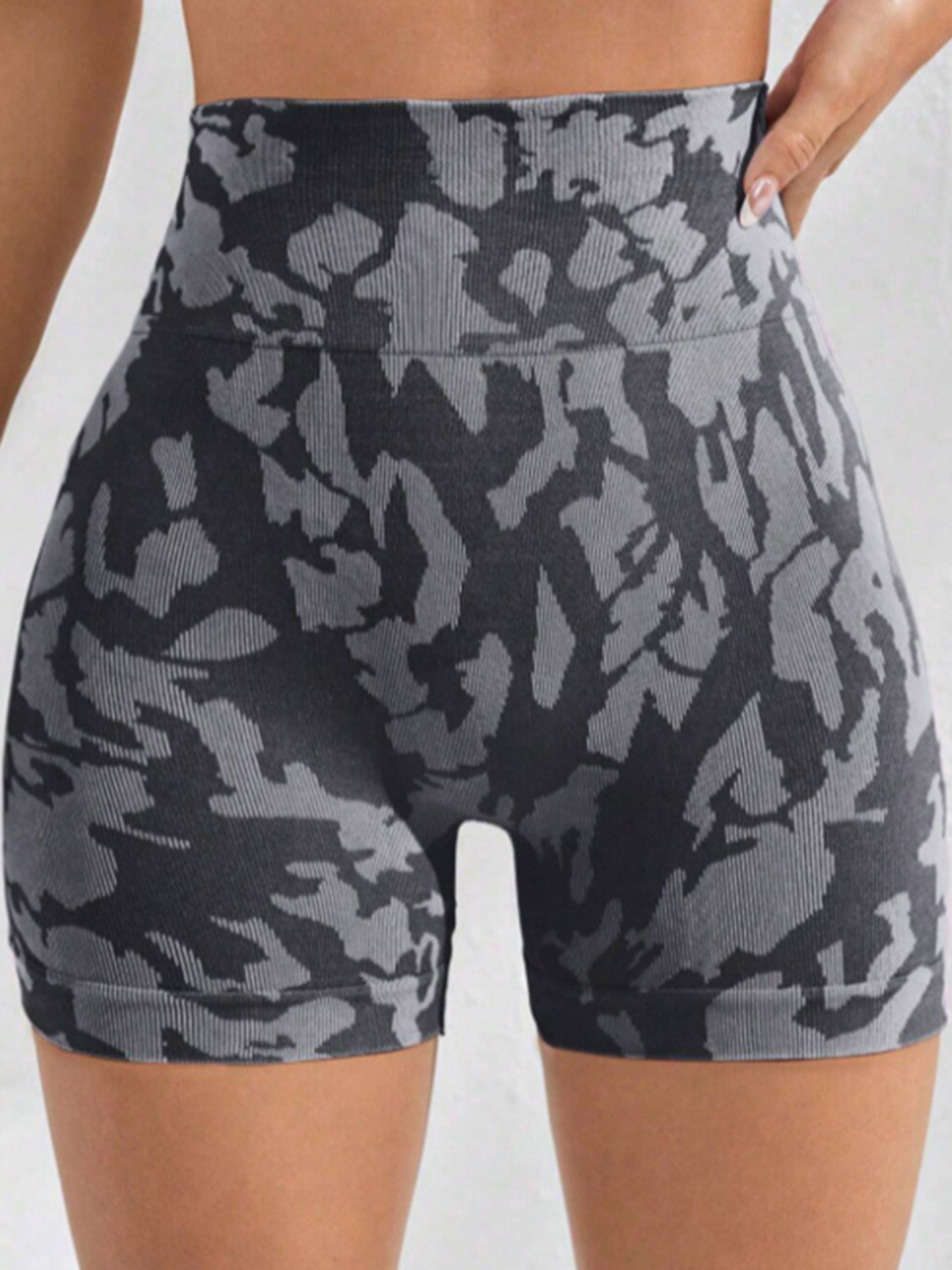 Printed High Waist Active Shorts Black