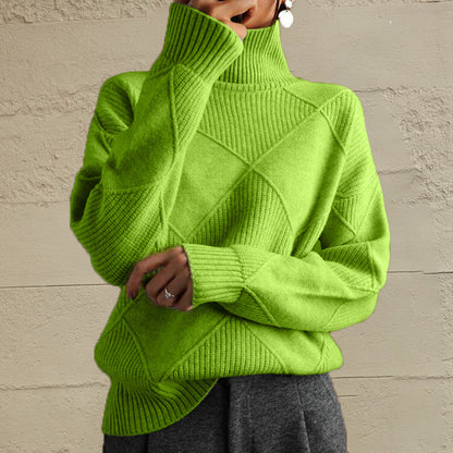 Geometric Turtleneck Long Sleeve Sweater Yellow-Green