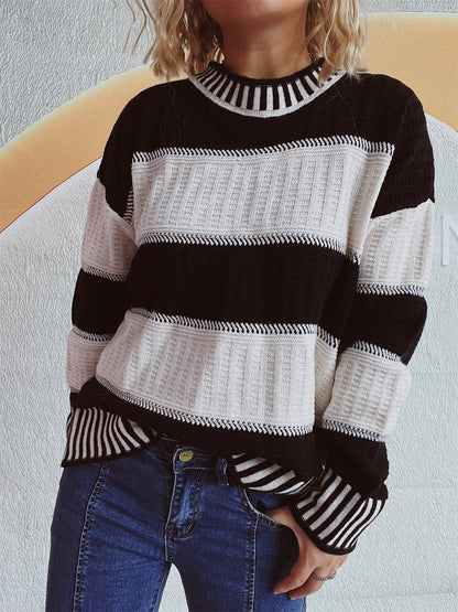 Contrast Round Neck Long Sleeve Sweater