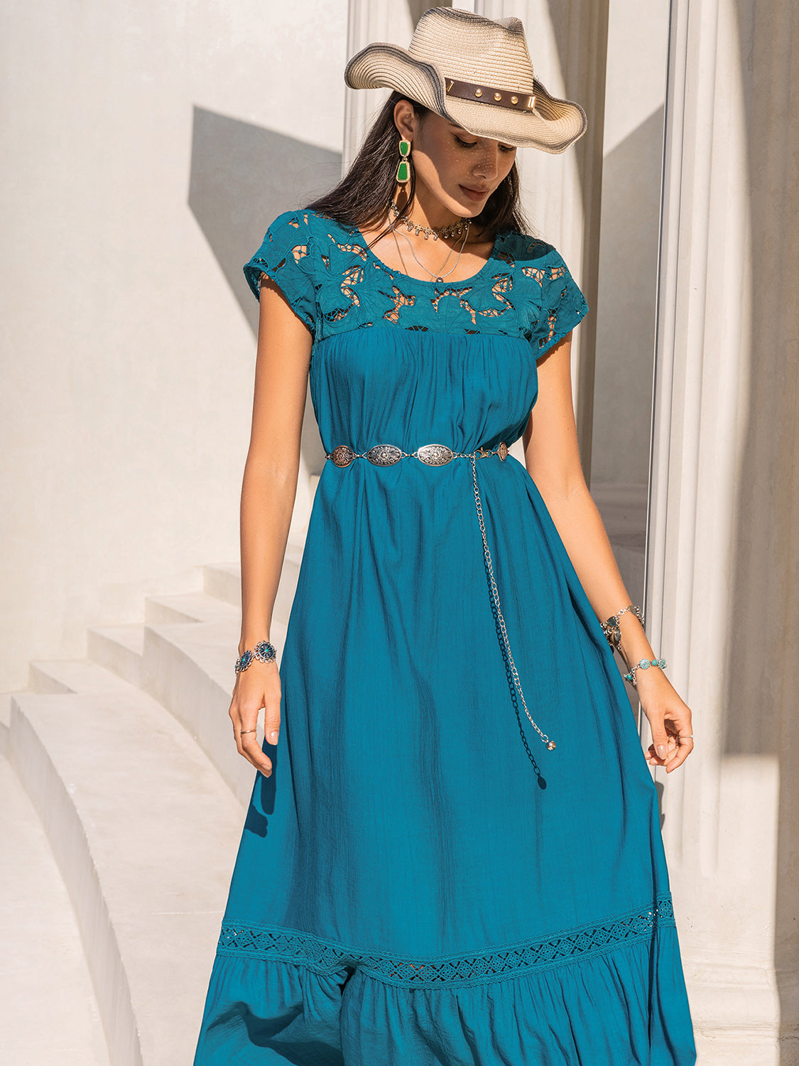 Round Neck Short Sleeve Maxi Dress - Thandynie