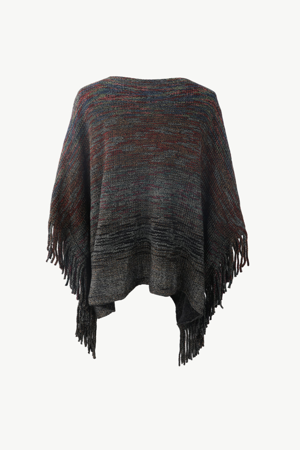 Round Neck Fringe Detail Poncho - Thandynie