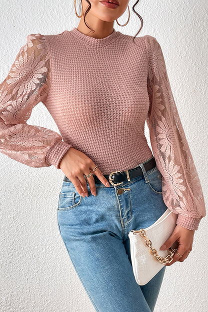 Floral Lace Detail Lantern Sleeve Blouse