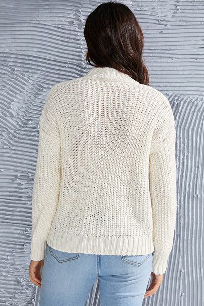 Cable-Knit Mock Neck Long Sleeve Sweater