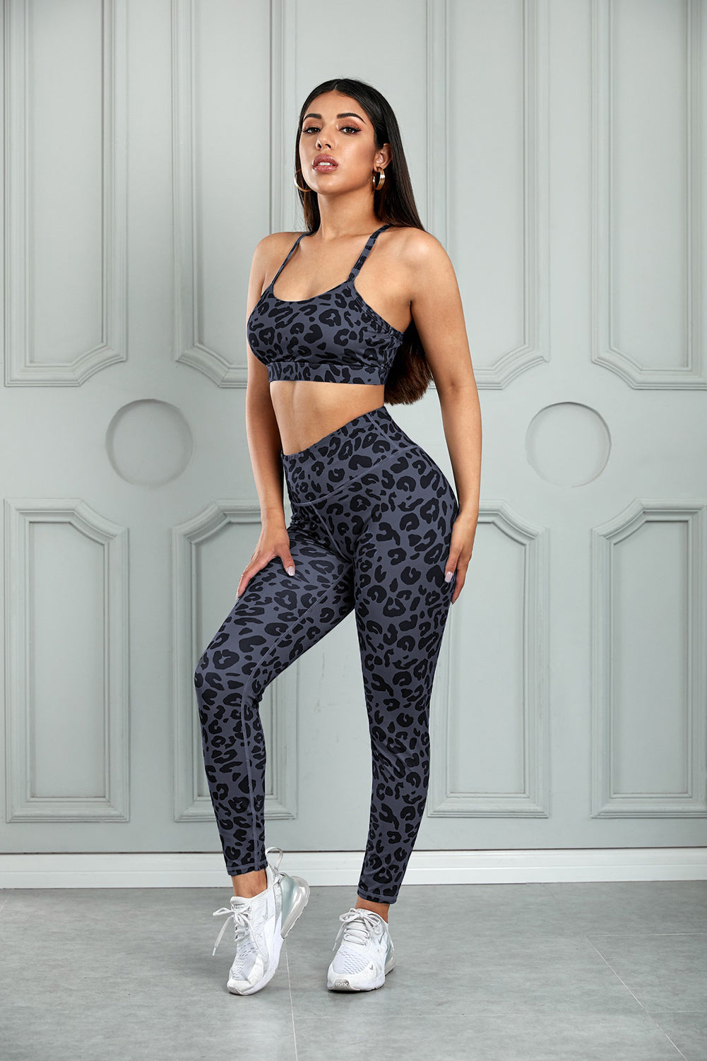 Leopard Cutout Sports Bra and Leggings Set