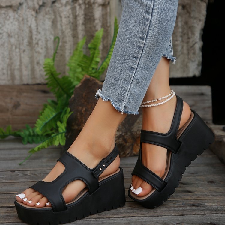 Open Toe Wedge Sandals Black