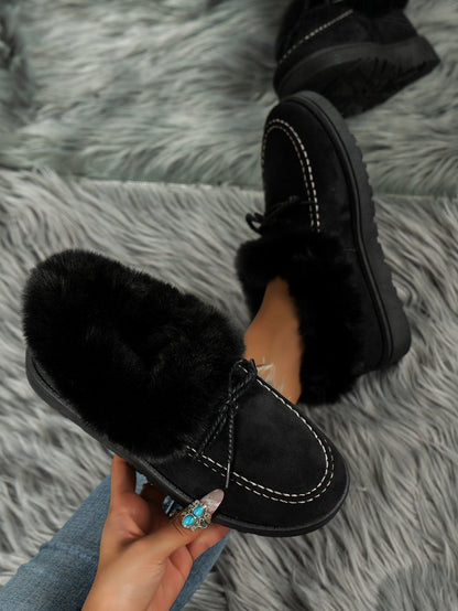 Thermal Fuzzy Tied Round Toe Boots Black