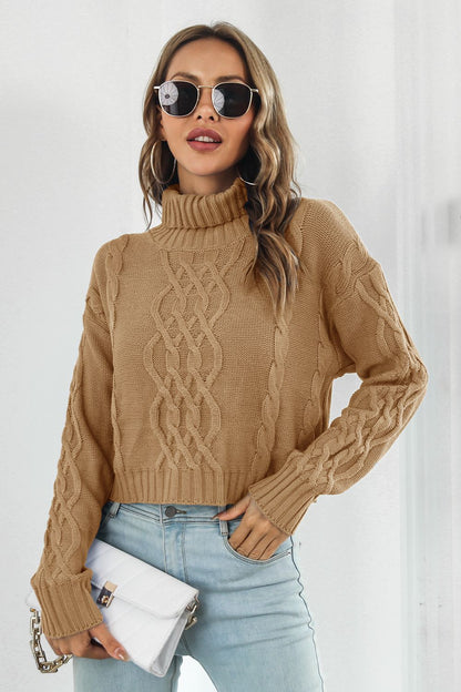 Turtleneck Dropped Shoulder Sweater Camel