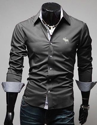 Men's Moose Elk Stitch Shirt - Unique Wildlife Design Gray