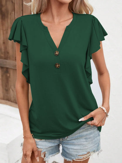 Notched Cap Sleeve T-Shirt Dark Green