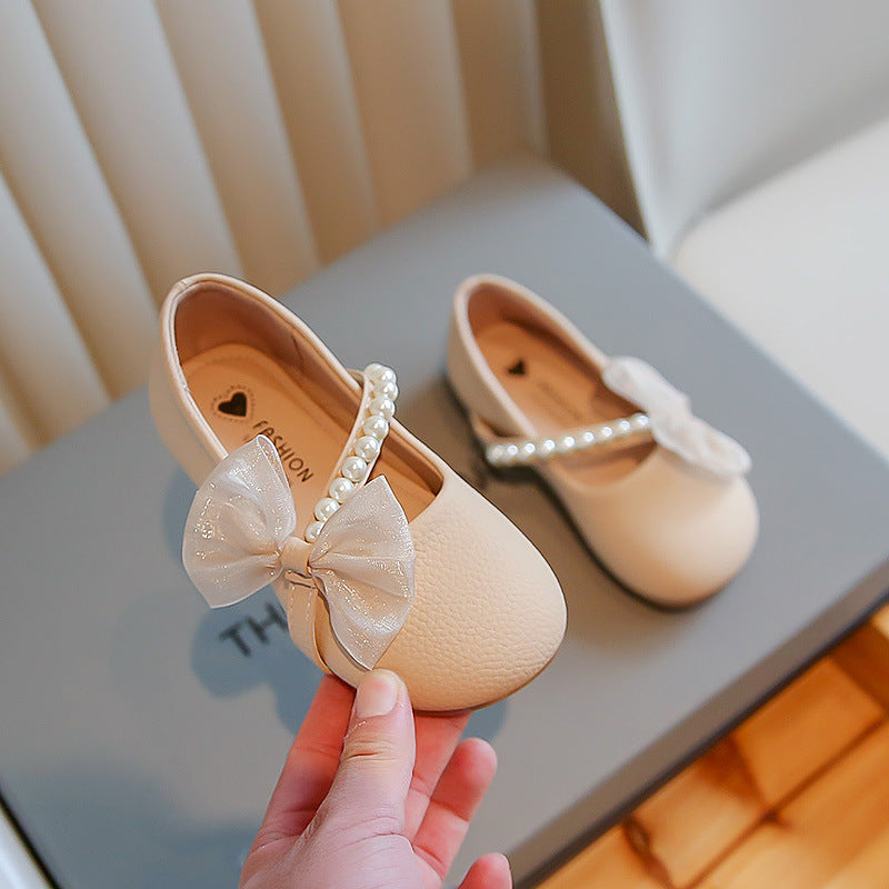 White Pearl Little Girl Baby Princess Shoes Apricot