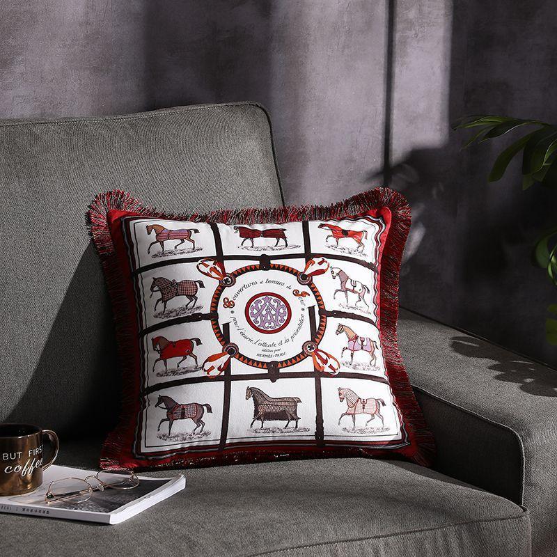 Double-sided Printed Fringe Pillow Sofa Cushion Ten squares red 45x45cm Excluding core