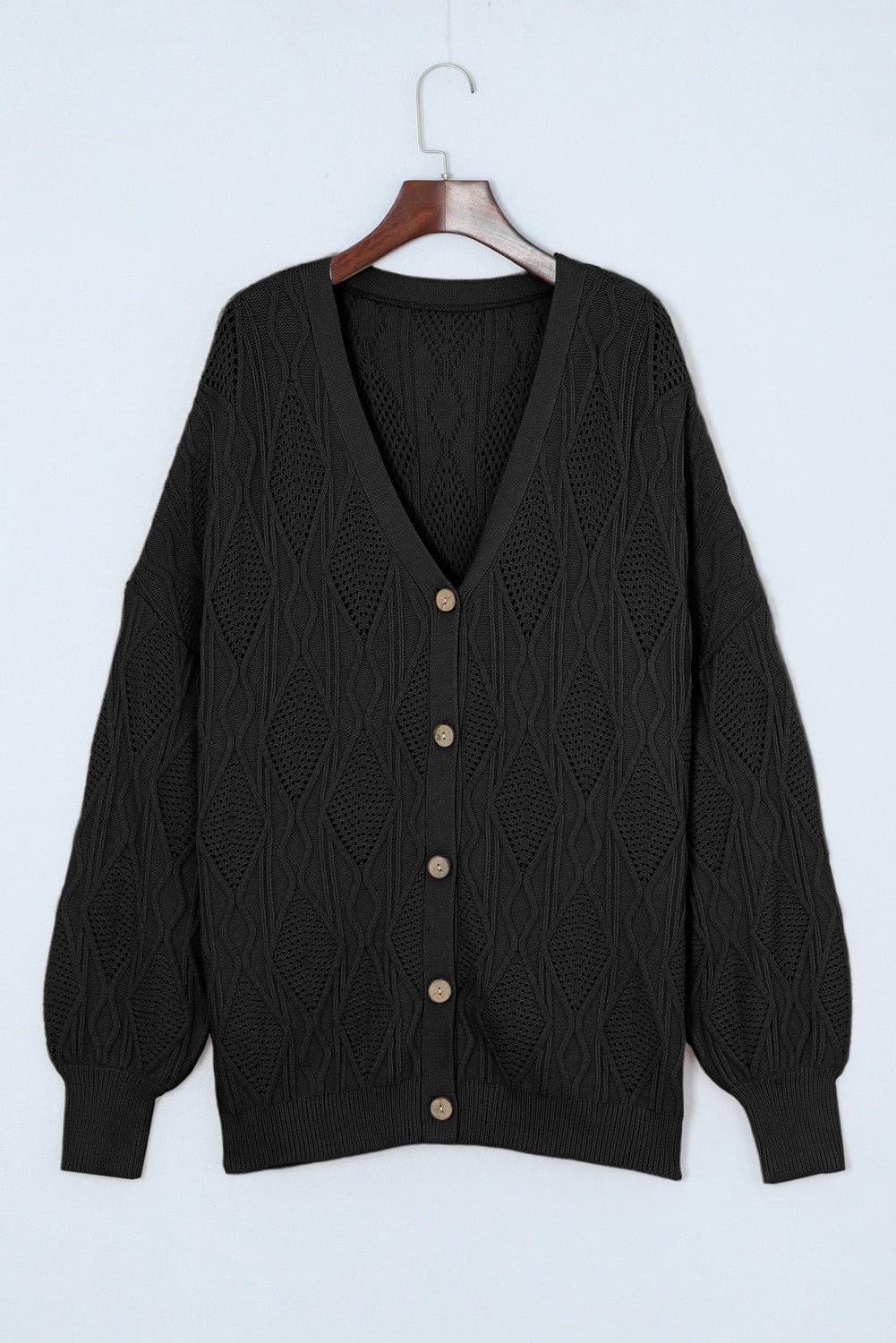 Plus Size Cable-Knit Button Up Sweater Black