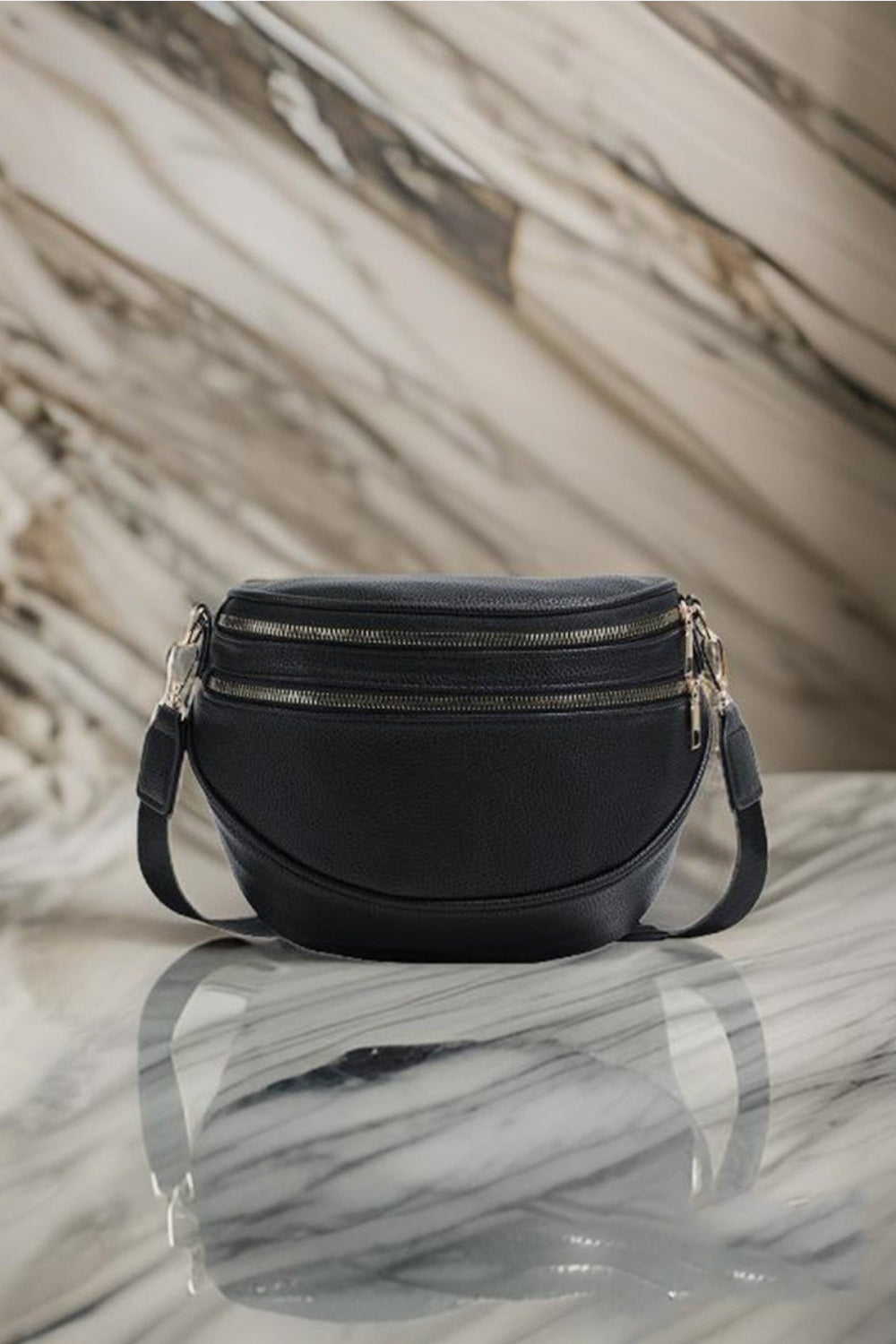 Zenana Vegan Leather Multi Pocket Crossbody Bag Black One Size