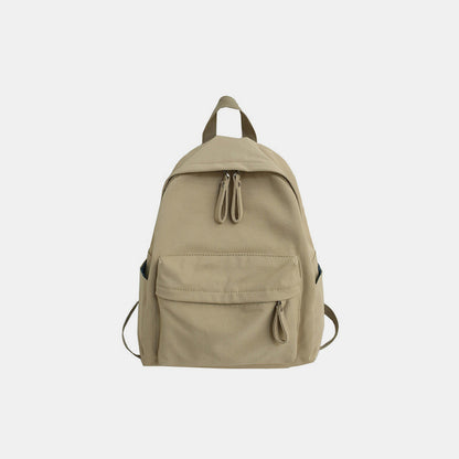 Zip Cotton Backpack Bag Khaki One Size