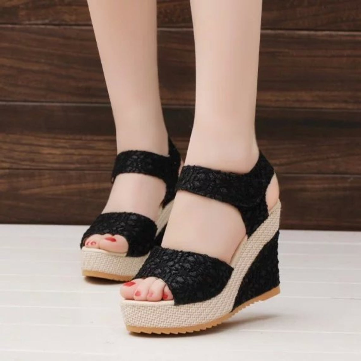Lace Detail Open Toe High Heel Sandals Black