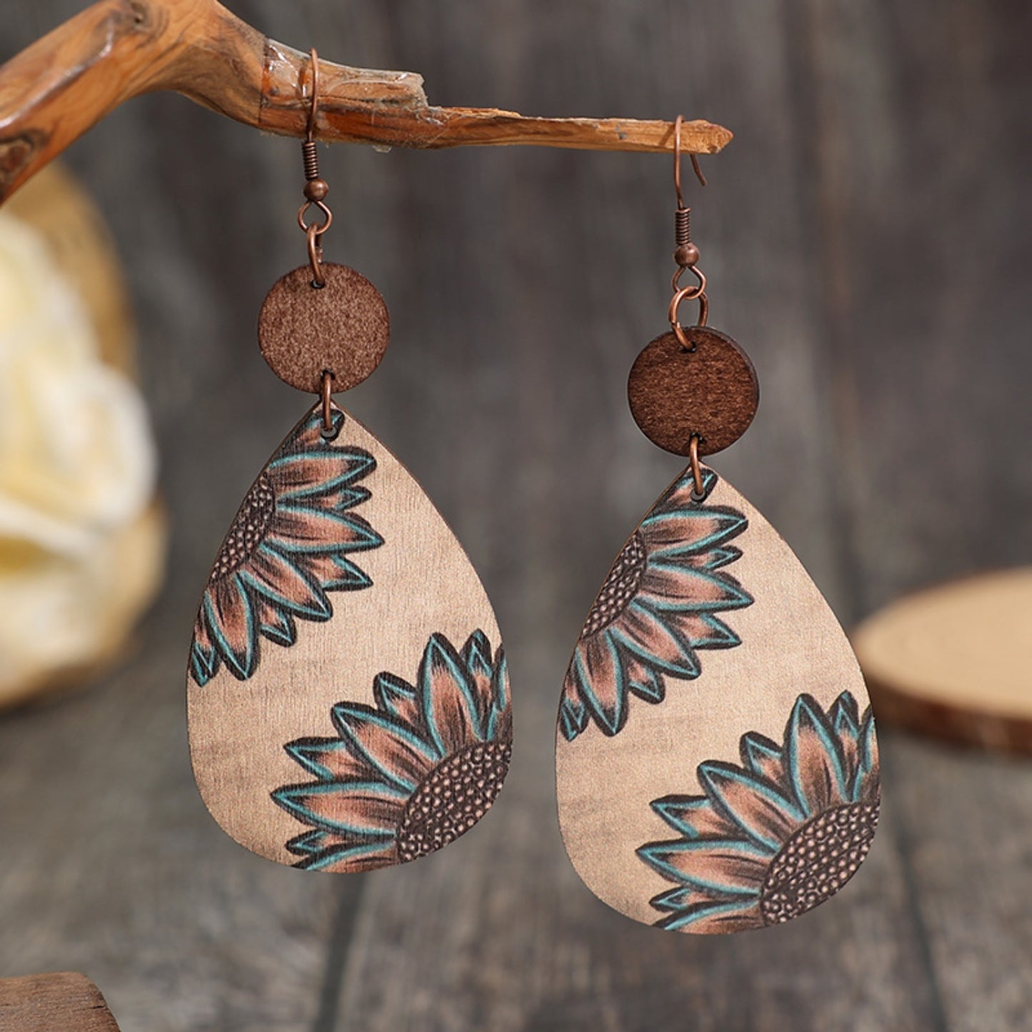 Wooden Iron Hook Dangle Earrings Style B One Size