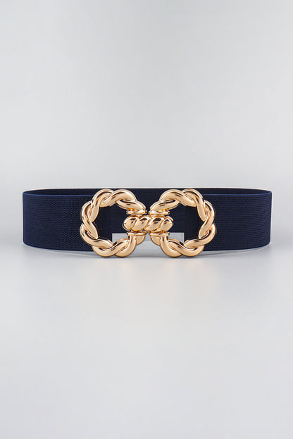 Zinc Alloy Buckle Elastic Belt Dark Blue One Size