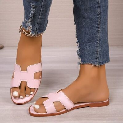 PU Leather Flat Sandals Blush Pink