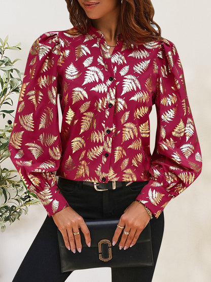 Printed Notched Long Sleeve Shirt