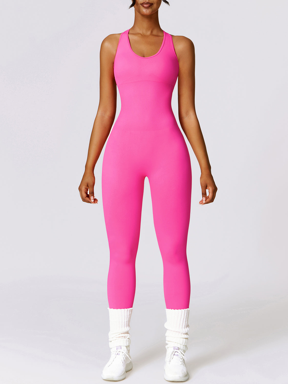 Basic Bae Sleeveless Cutout Racerback Active Jumpsuit Hot Pink