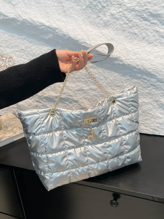 Bubble Texture Tote Bag Silver One Size