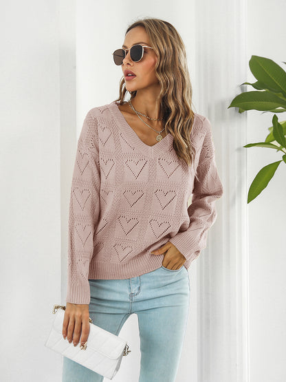 Openwork V-Neck Sweater Dusty Pink