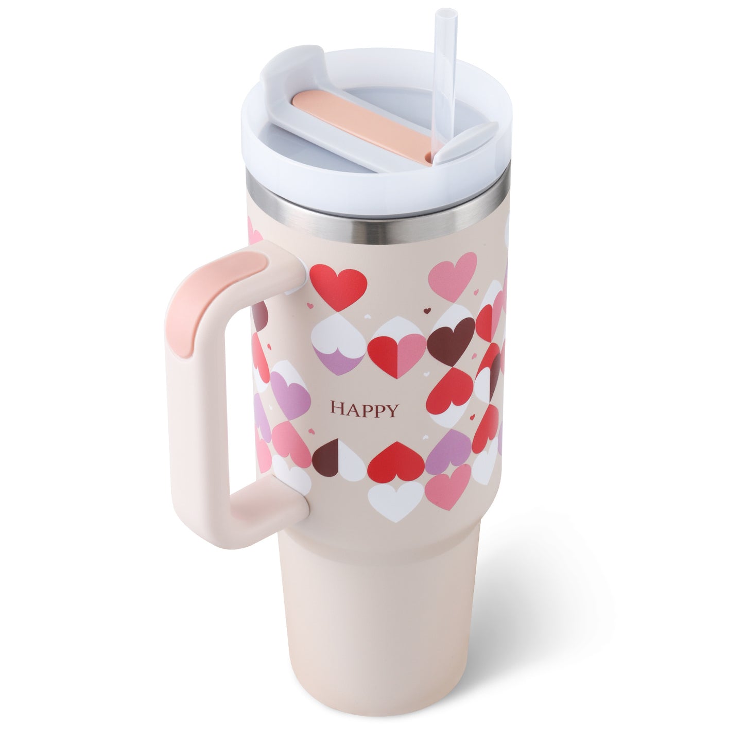 40 Oz Tumbler With Handle Straw Insulated, Stainless Steel Spill Proof Vacuum Coffee Cup Tumbler With Lid Tapered Mug Gifts For Valentine Lover Suitable For Car Gym Office Travel Pink love A 1200ML