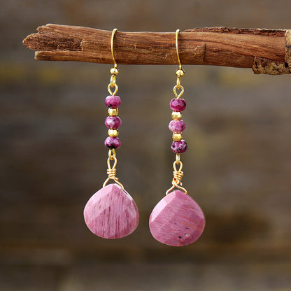 Natural Stone Bead Shape Earrings Moonlit Mauve One Size