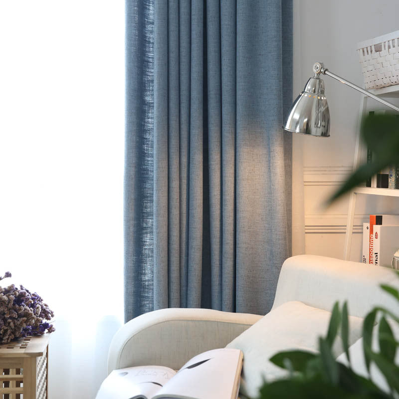 Plain Cotton and Linen Curtains Grey blue