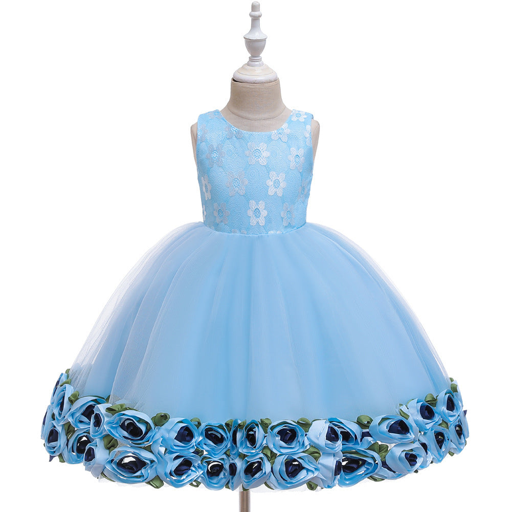 Princess dress wedding girl dress flower girl mesh dress Blue