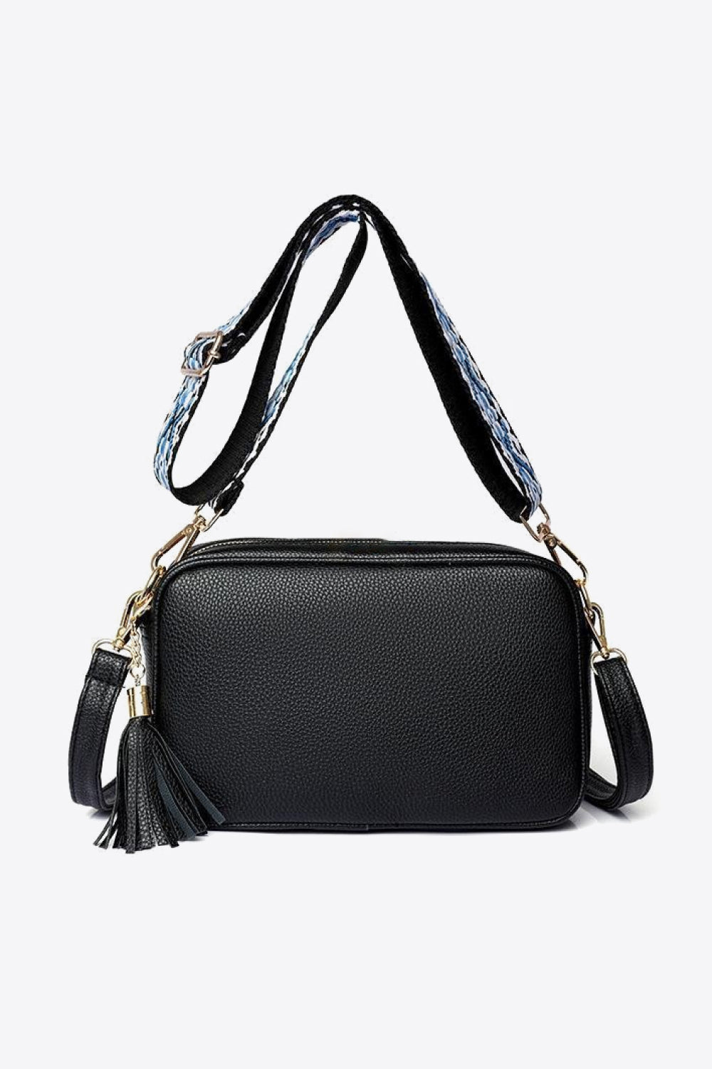 PU Leather Tassel Crossbody Bag Black One Size