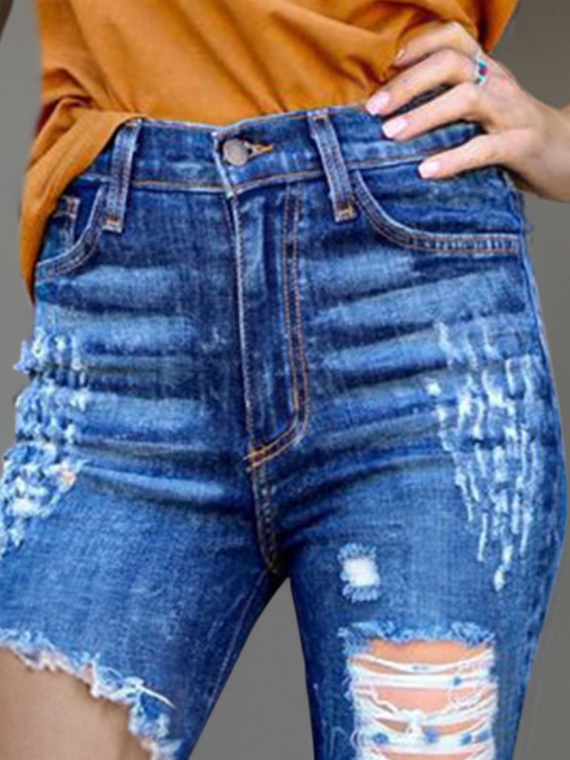 Raw Hem Distressed Bootcut Jeans - Thandynie
