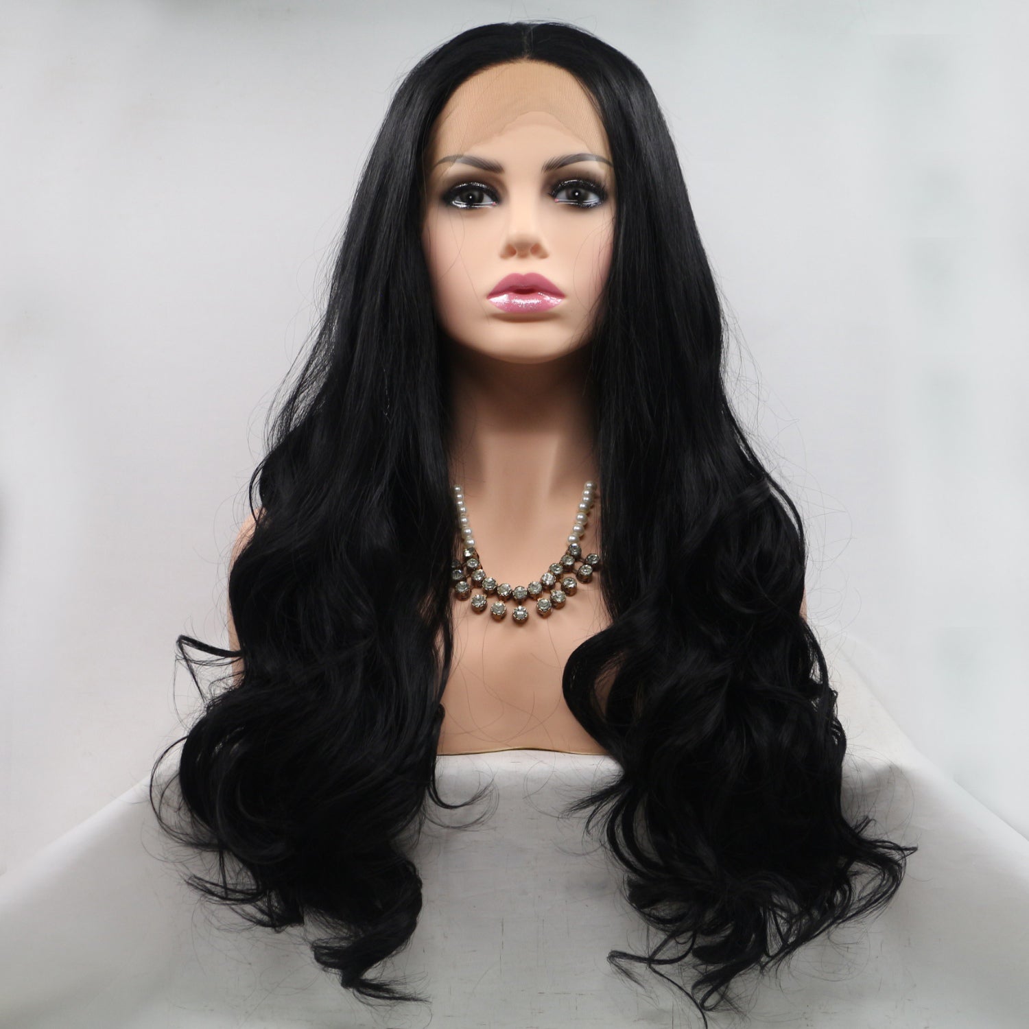 13*3" Lace Front Wigs Synthetic Long Wavy 24" 130% Density Black One Size