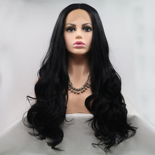 13*3" Lace Front Wigs Synthetic Long Wavy 24" 130% Density Black One Size