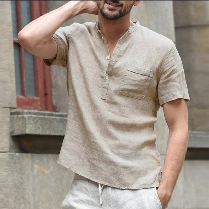 Men's Casual Linen Polo Shirt Beige