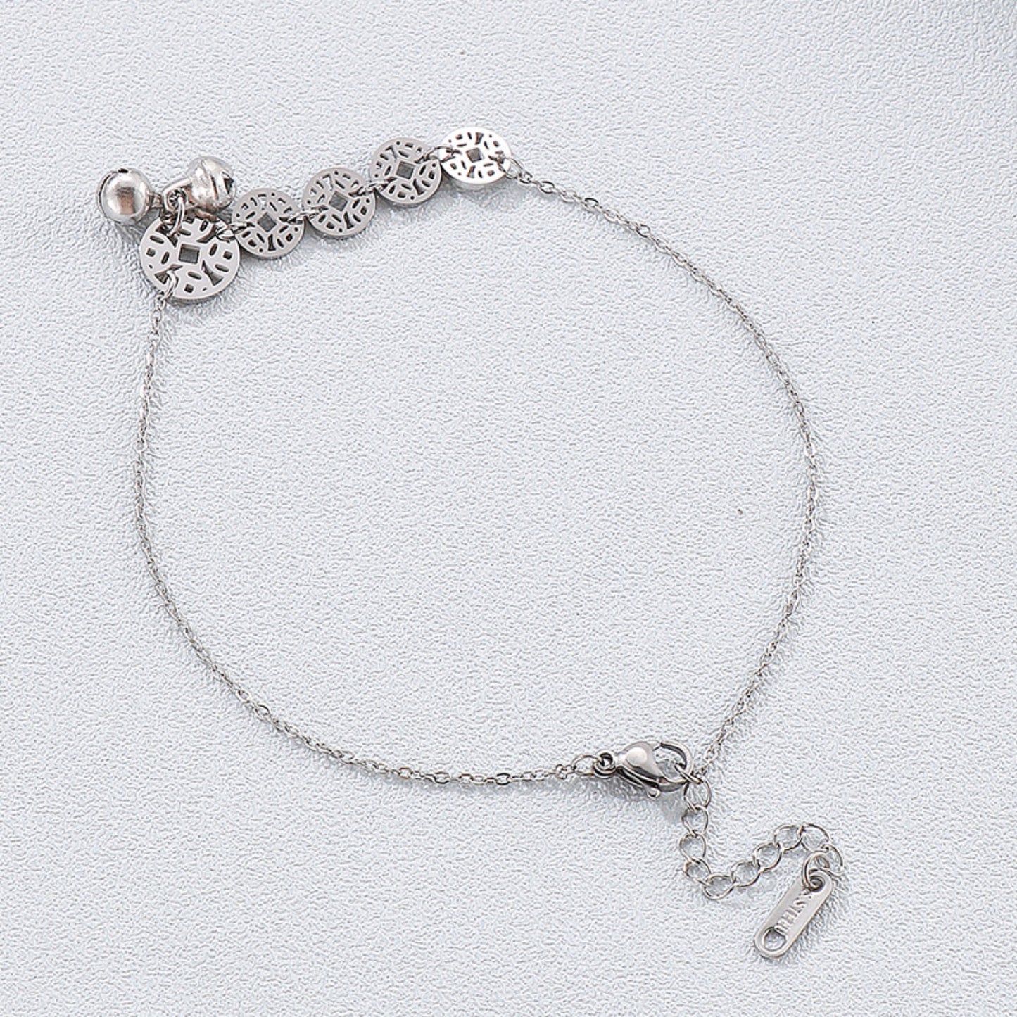 Stainless Steel Coin Shape Anklet Bracelet Silver One Size