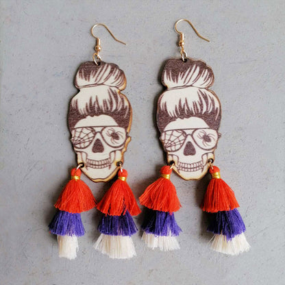 Spider Grandma Tassel Detail Dangle Earrings Halloween Multicolor One Size