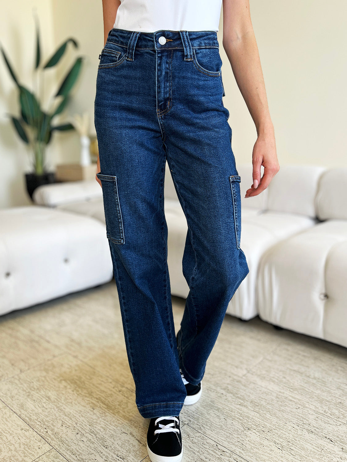 Judy Blue Full Size High Waist Straight Cargo Jeans Dark